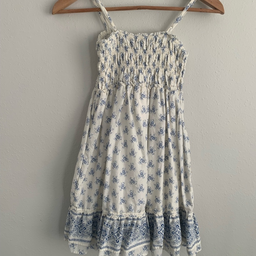 Ralph Lauren blue/Ivory floral smocked dress size 10 Adjustable Straps Lined